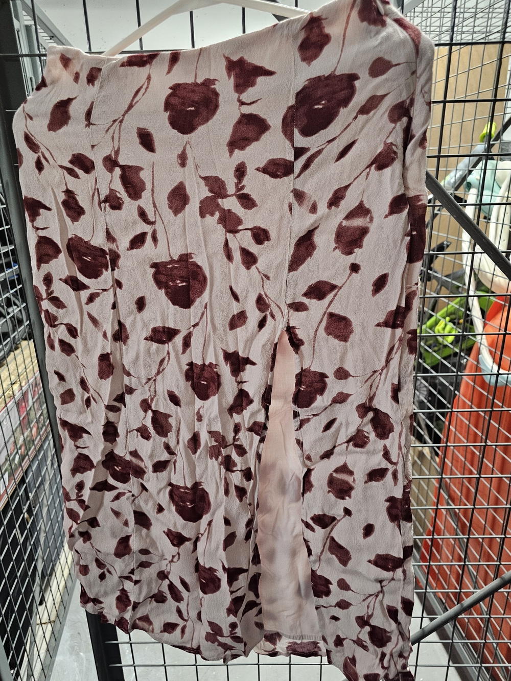 Dynamite Light Pink Midi Skirt with Burgundy Floral Pattern - Picture 2 of 6